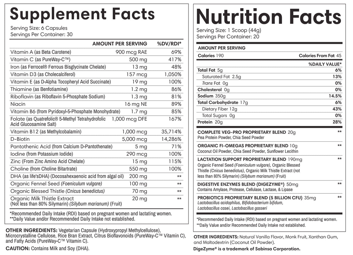 Bundle product nutrition facts and supplement facts