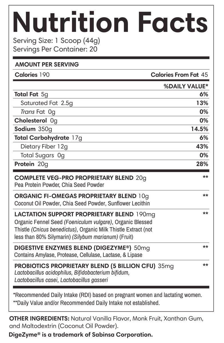 postpartum protein+ product nutrition facts