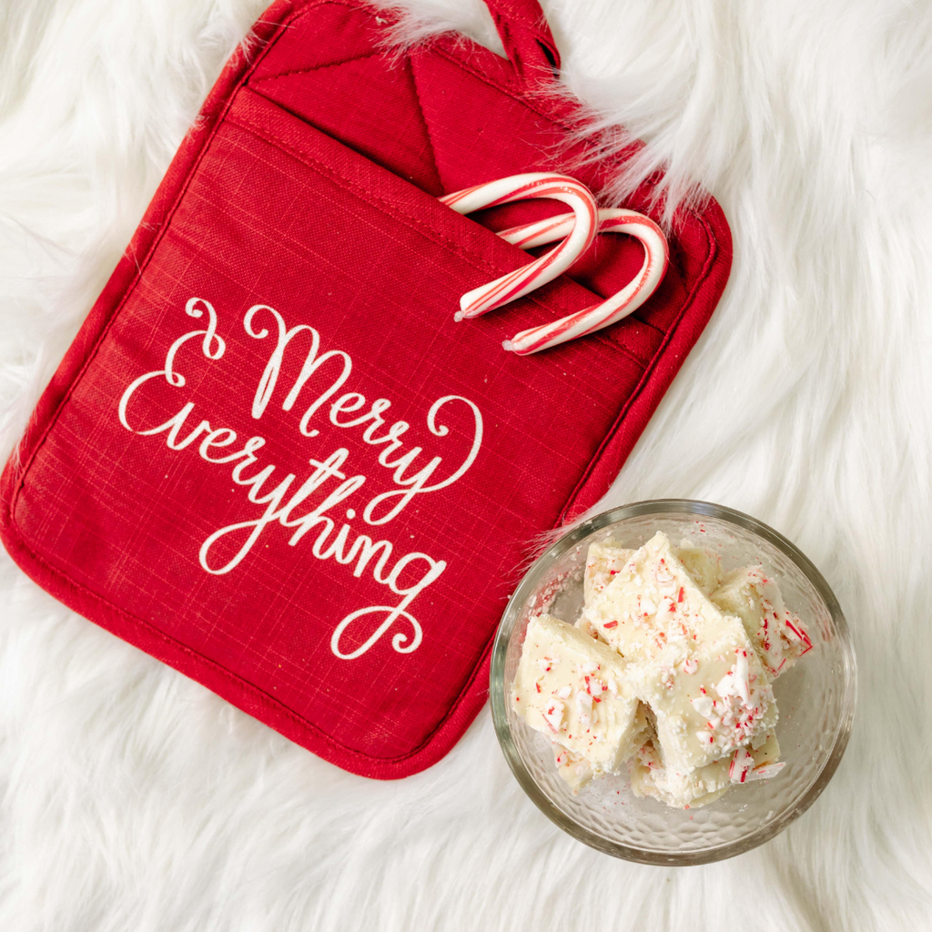 Postpartum holiday fudge recipe with candy canes.
